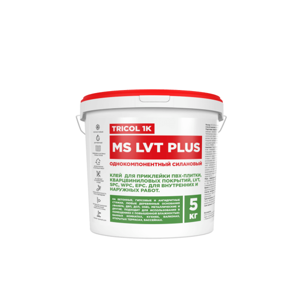 Клей для ПВХ, SPC, WPC, EPC и кварцвиниловых покрытий TRICOL 1K MS LVT PLUS